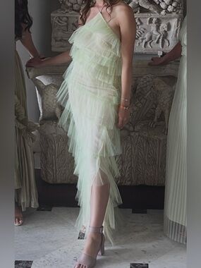 The Bar Henri Ruffled Tulle Gown in Limoncello